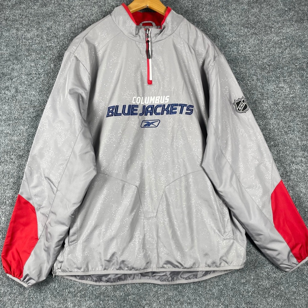 Reebok Columbus Blue Jackets Jacket Mens M Grey NHL Quarter Zip Windbreaker Y2K